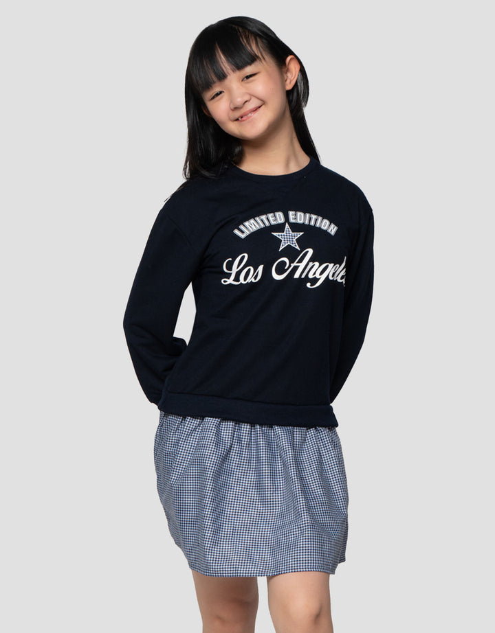 Nevada Kombi Woven Kotak Midi Dress Anak Perempuan