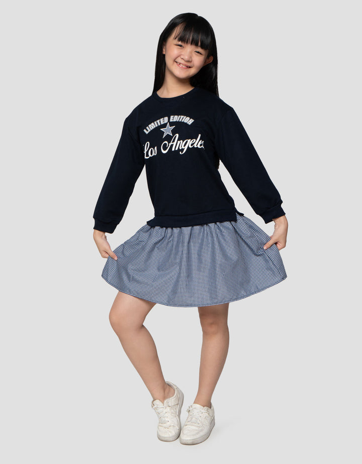 Nevada Kombi Woven Kotak Midi Dress Anak Perempuan