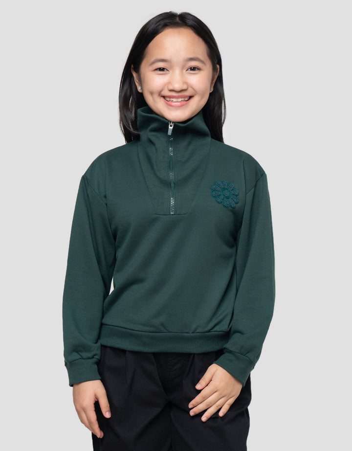 Nevada Zipper Bordir Blossom Sweater Anak Perempuan