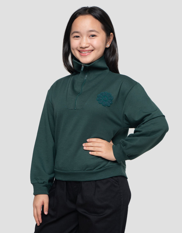 Nevada Zipper Bordir Blossom Sweater Anak Perempuan