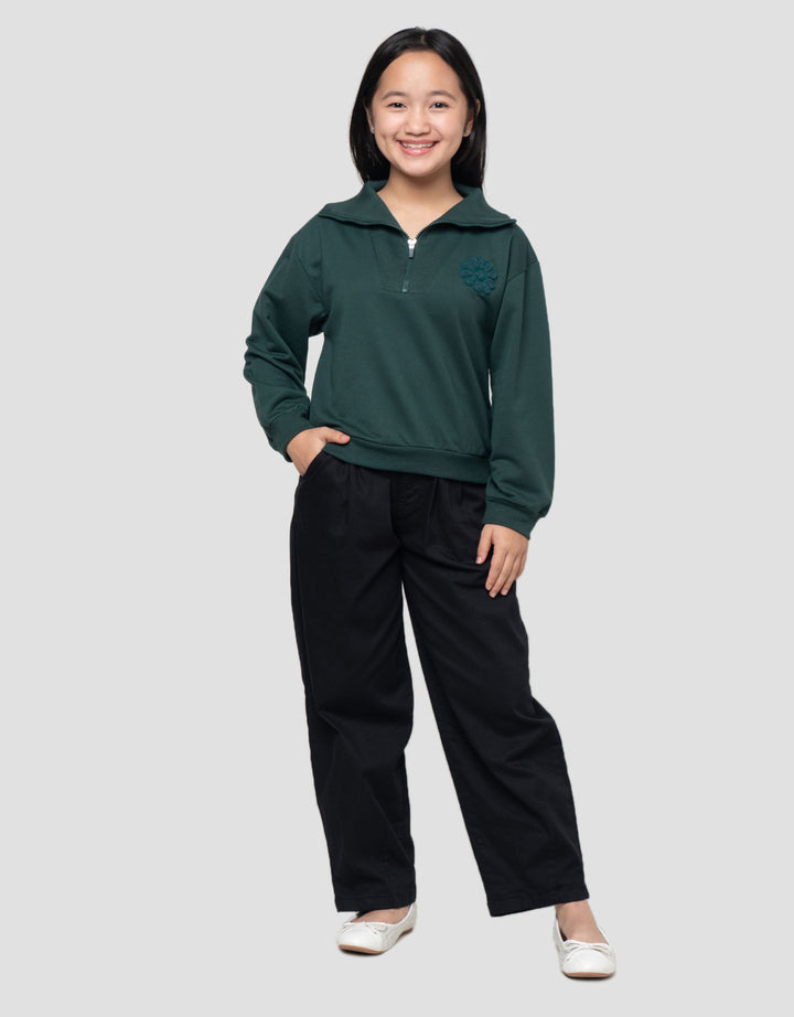 Nevada Zipper Bordir Blossom Sweater Anak Perempuan