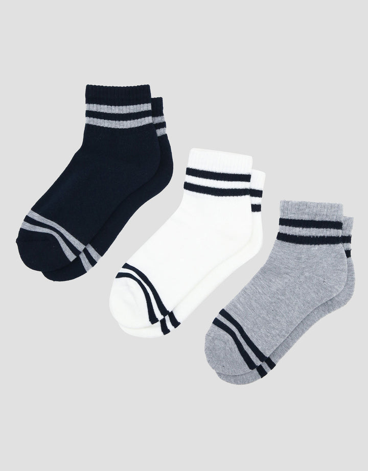 COLE 3PK ANKLE SPORT STRIPE KAUS KAKI PRIA