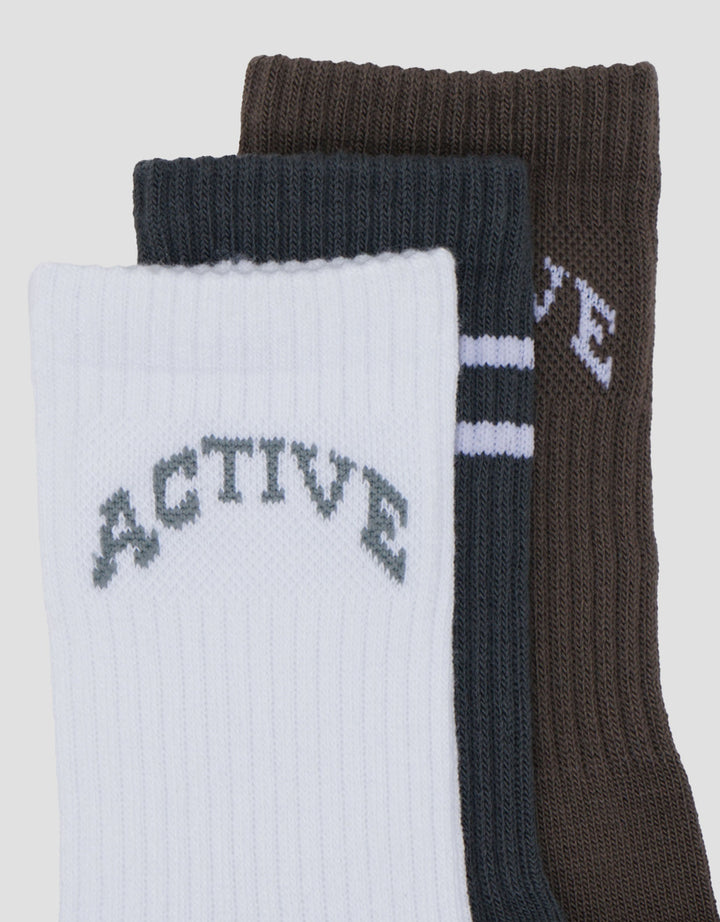 Cole 3 Pk Quarter Sport Mix Stripe Active Anti Bacterial Kaus Kaki Pria