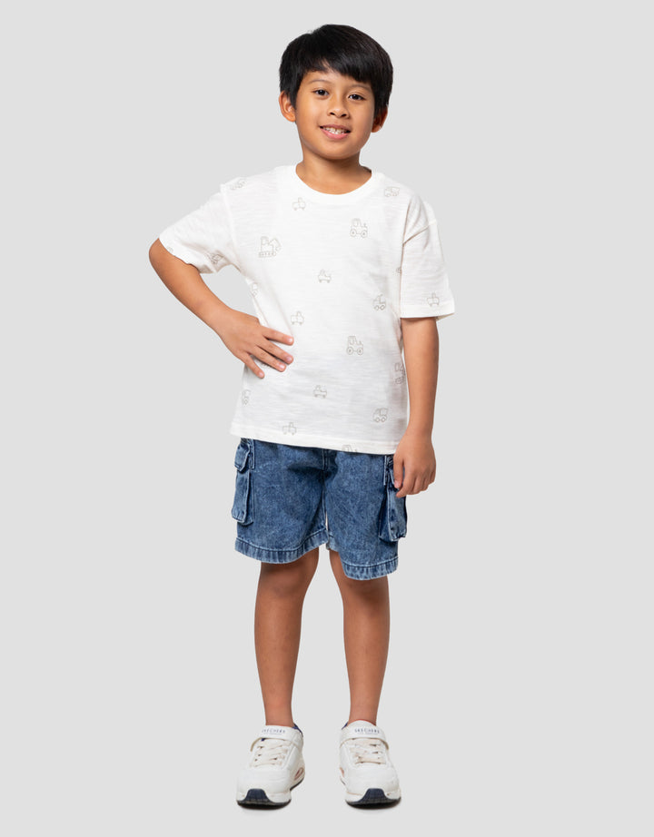 Little M Slub Print Car Truck Kaos Oversize Anak Laki-laki