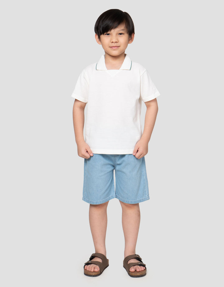 Little M Krah Rib Pique Print Kaos Polo Anak Laki-laki