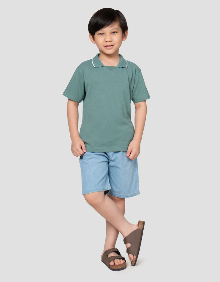 Little M Krah Rib Pique Print Kaos Polo Anak Laki-laki