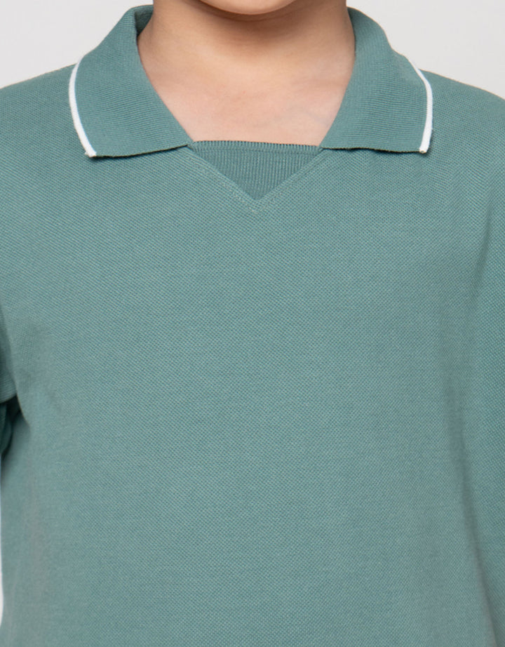 Little M Krah Rib Pique Print Kaos Polo Anak Laki-laki