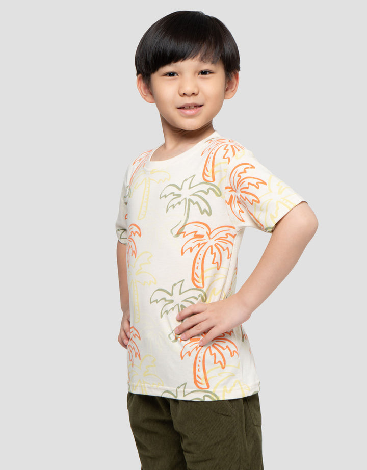Little M Print Pohon Kelapa Kaos Lengan Pendek Anak Laki-Laki