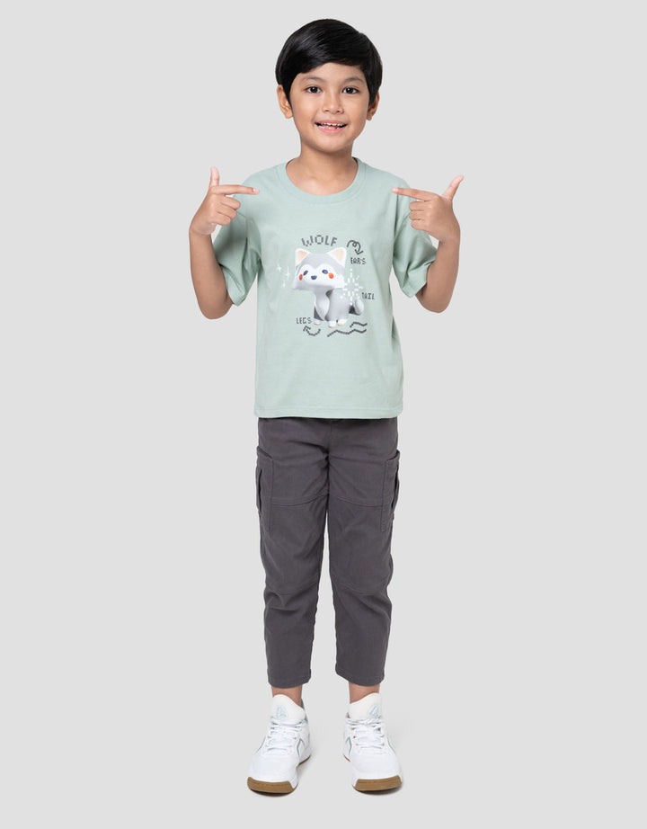 Little M Terry Wolf Kaos Oversize Anak Laki-laki