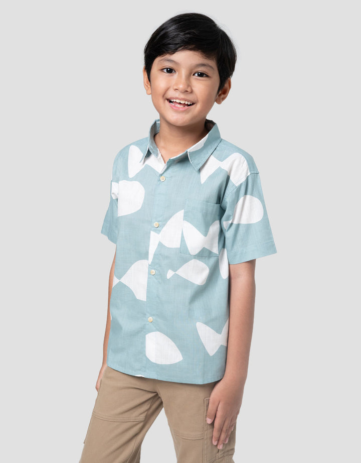 Little M Kerah Print Fish Kemeja Anak Laki-laki