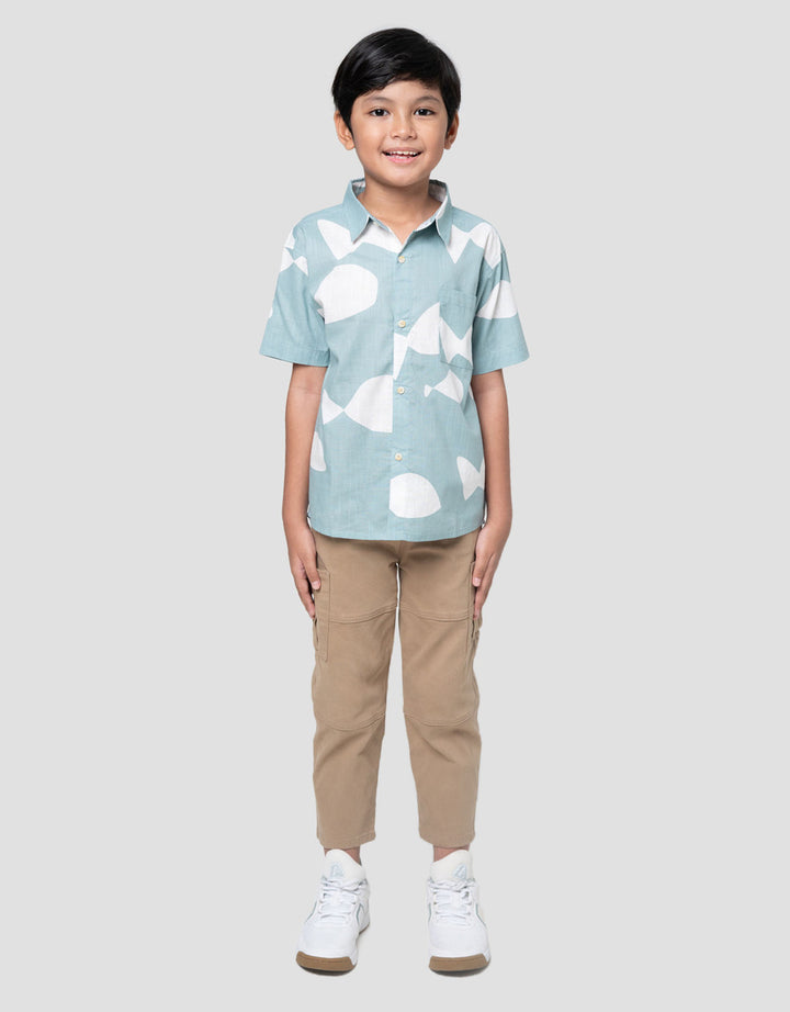 Little M Kerah Print Fish Kemeja Anak Laki-laki