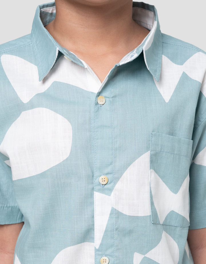Little M Kerah Print Fish Kemeja Anak Laki-laki