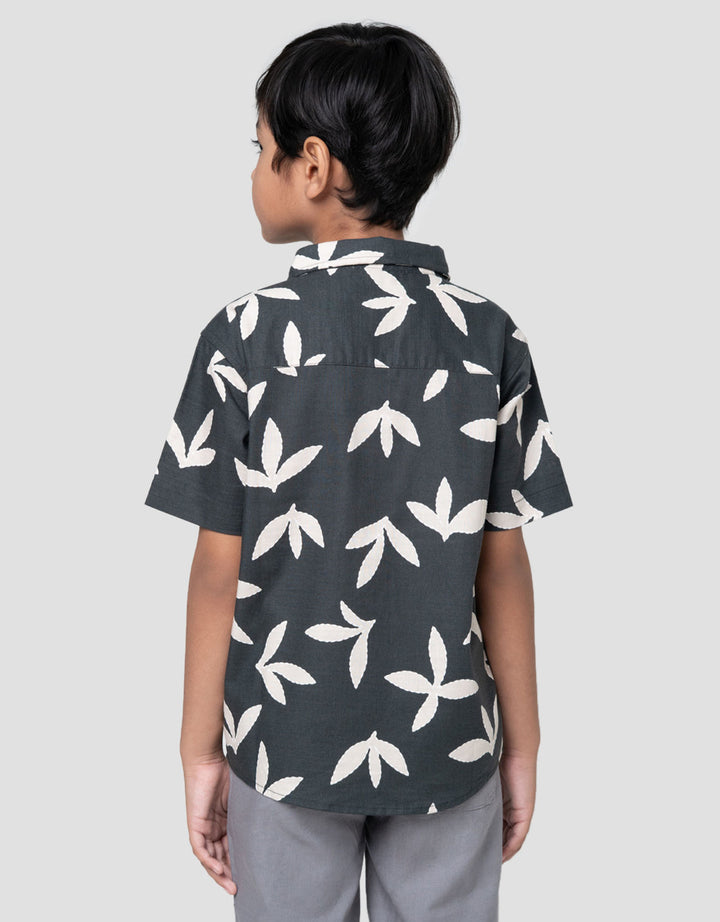 Little M Krah Print Leaf Kemeja Anak Laki-laki