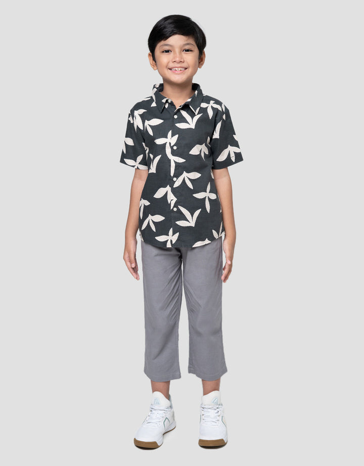 Little M Krah Print Leaf Kemeja Anak Laki-laki
