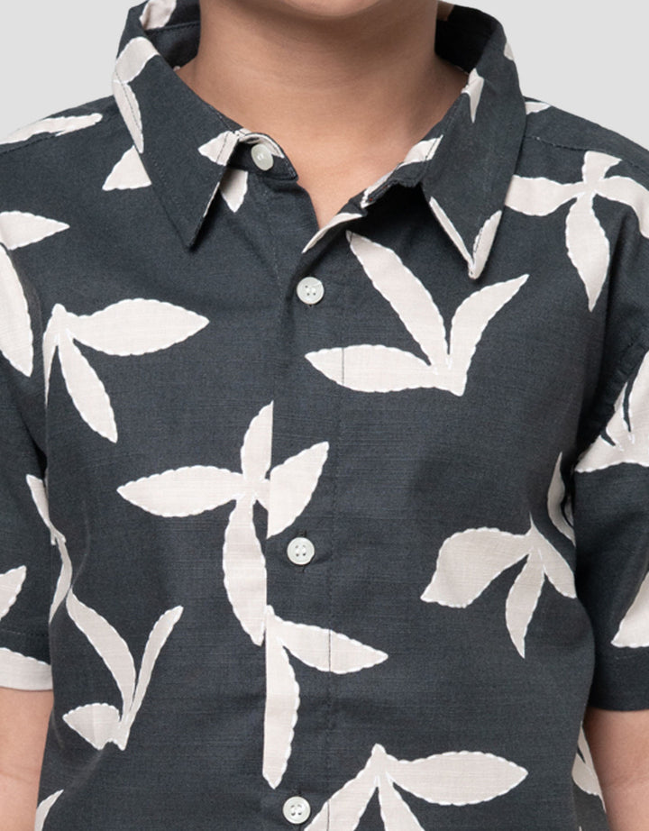 Little M Krah Print Leaf Kemeja Anak Laki-laki