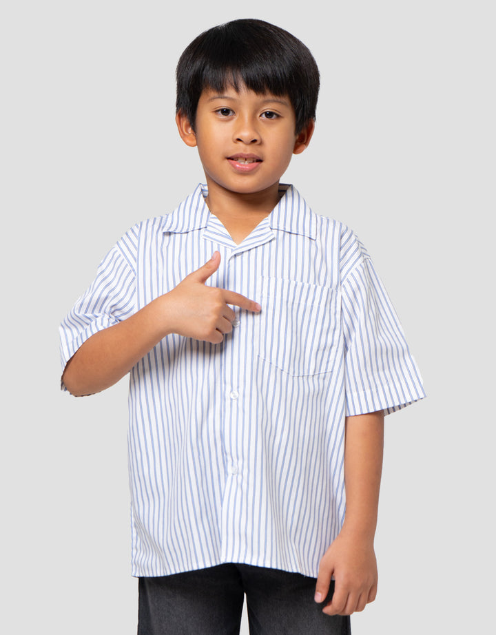 Little M Kerah Salur Biru Kaos Oversize Anak Laki-laki