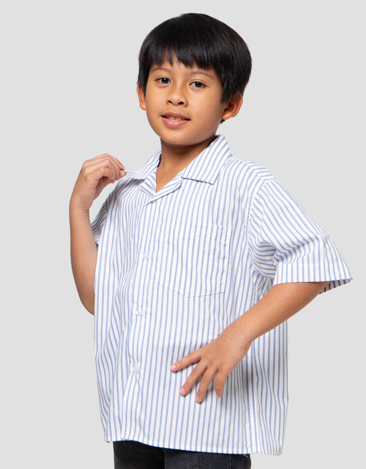 Little M Kerah Salur Biru Kaos Oversize Anak Laki-laki