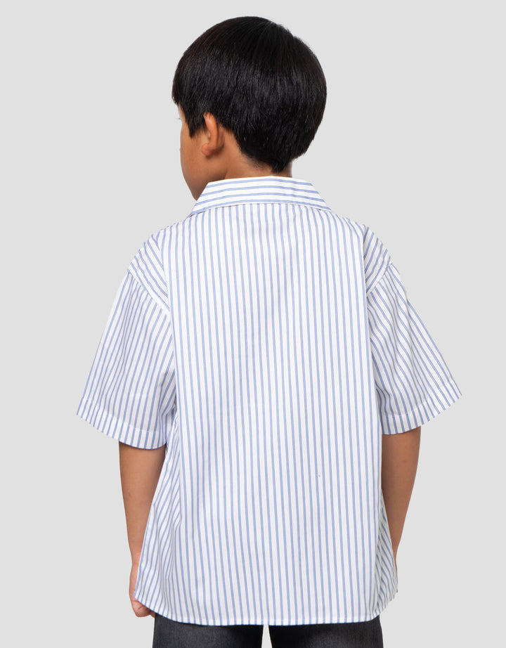 Little M Kerah Salur Biru Kaos Oversize Anak Laki-laki