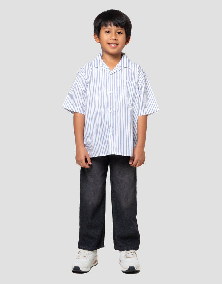 Little M Kerah Salur Biru Kaos Oversize Anak Laki-laki