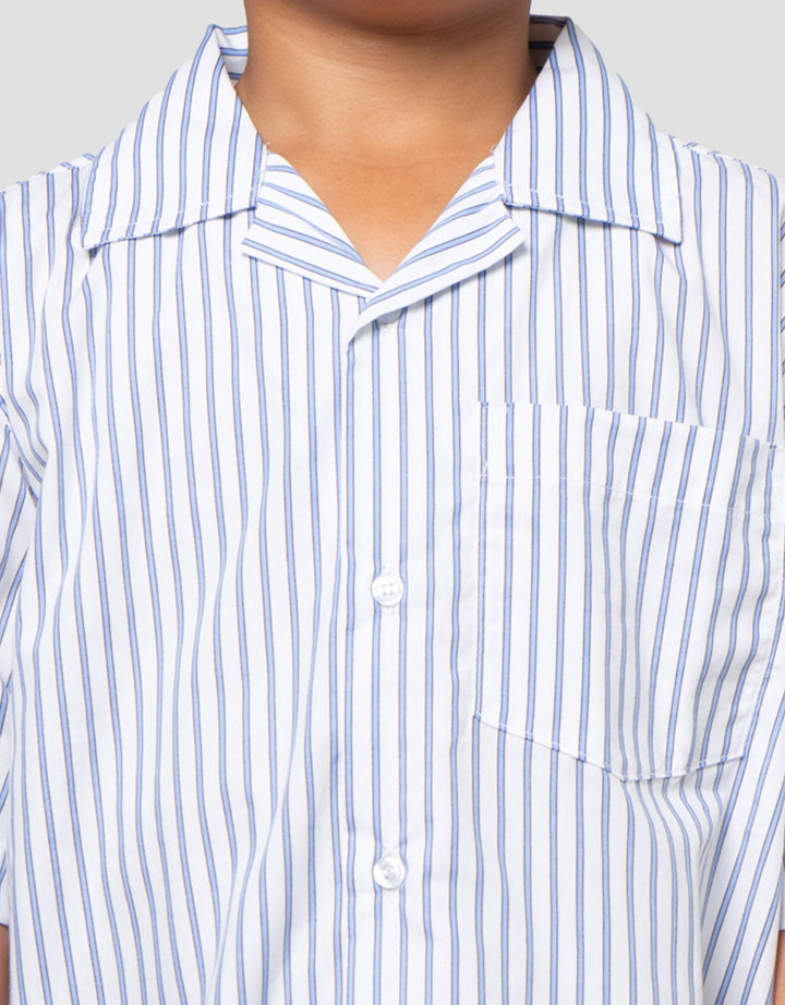 Little M Kerah Salur Biru Kaos Oversize Anak Laki-laki