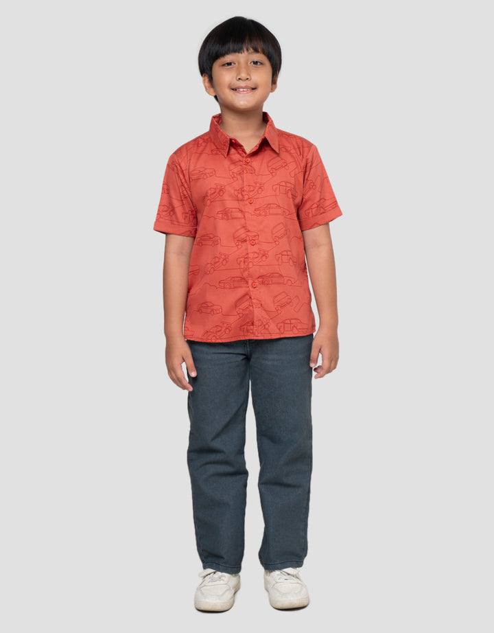 Little M Outline Mobil Kemeja Anak Laki-laki