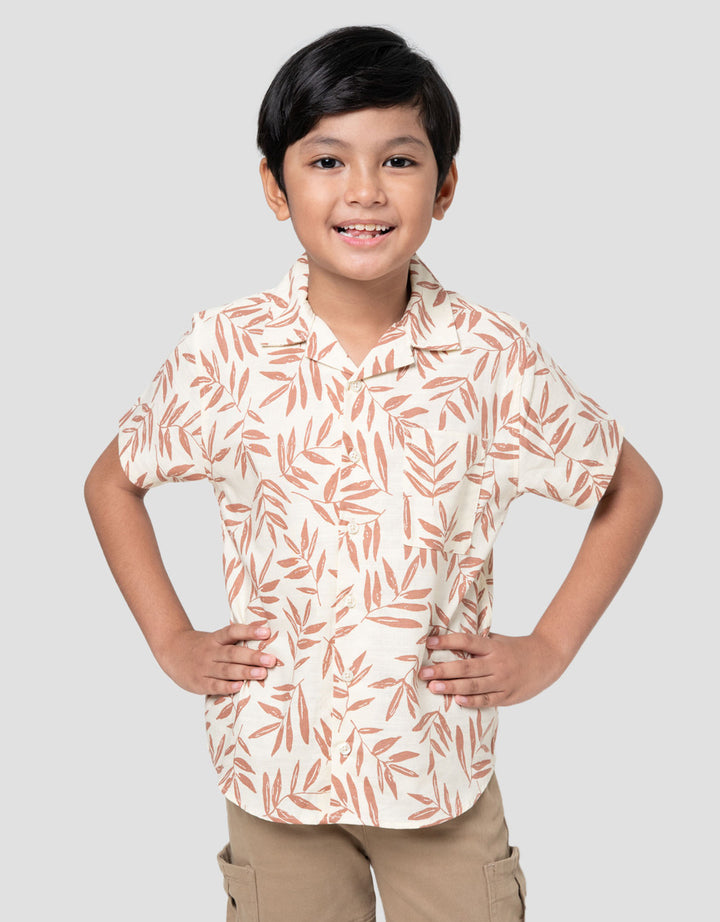 Little M Print Daun Krah Tidur Kemeja Anak Laki-laki