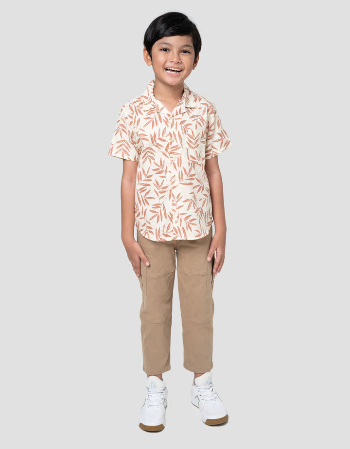 Little M Print Daun Krah Tidur Kemeja Anak Laki-laki