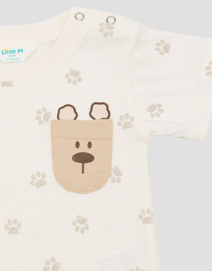 Little M Print Paw Bear Pocket Kaos Bayi