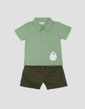 Little M  Polo Short Woven Bear Pakaian Setelan Bayi