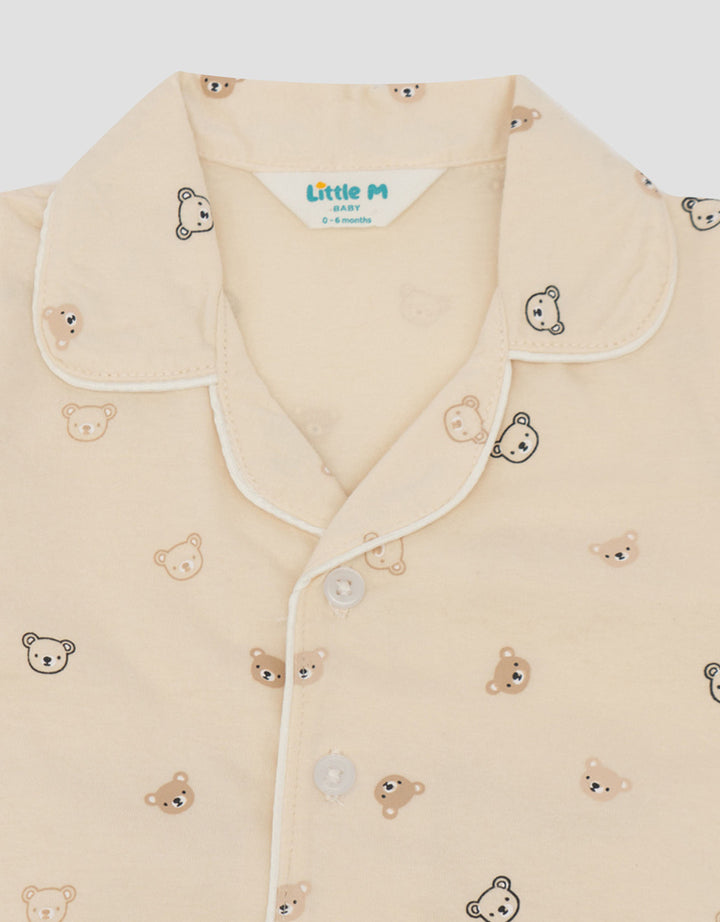 Little M Kerah Fullprint Bear Setelan Piyama Anak Laki-laki