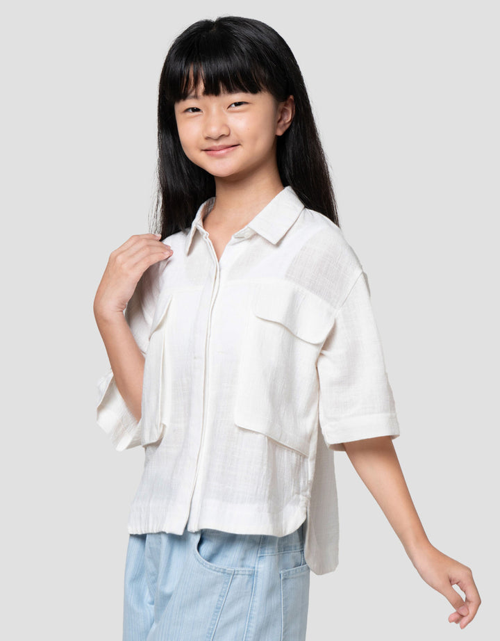 Nevada Kantong Lidah Kancing Tutup Kemeja Anak Perempuan