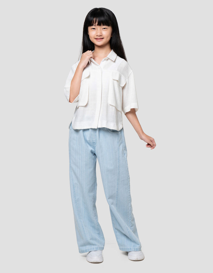 Nevada Kantong Lidah Kancing Tutup Kemeja Anak Perempuan