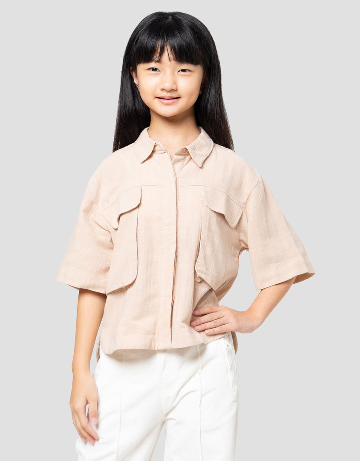 Nevada Kantong Lidah Kancing Tutup Kemeja Anak Perempuan