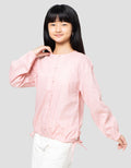 Nevada Tekstur Serut Pita Lengan Ruffle Kemeja Anak Perempuan