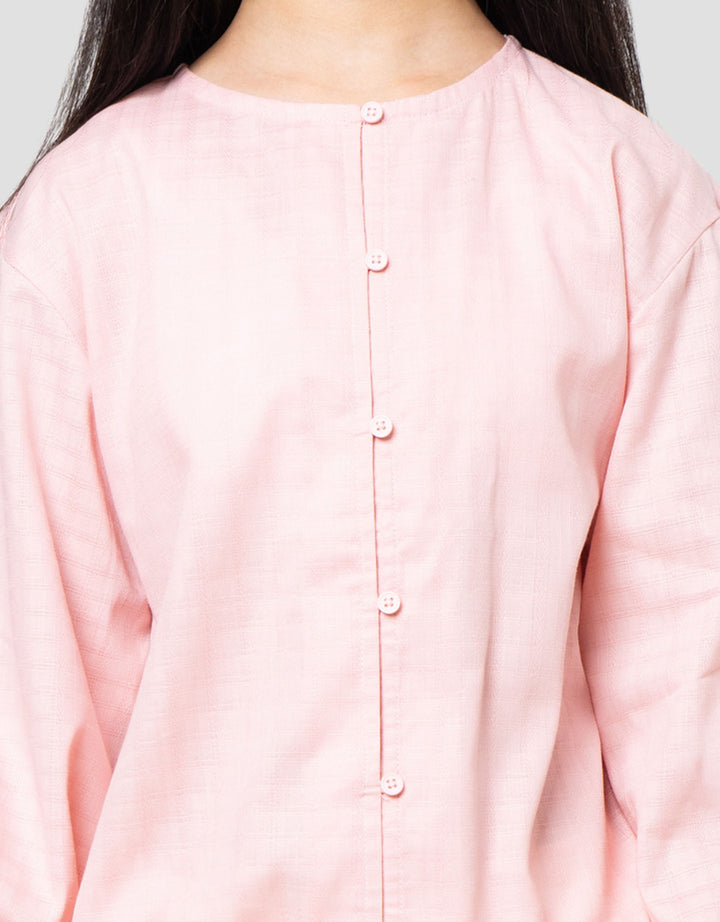 Nevada Tekstur Serut Pita Lengan Ruffle Kemeja Anak Perempuan