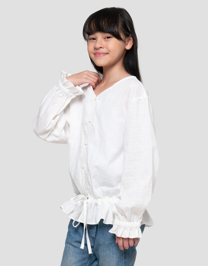 Nevada Tekstur Serut Pita Kemeja Anak Perempuan
