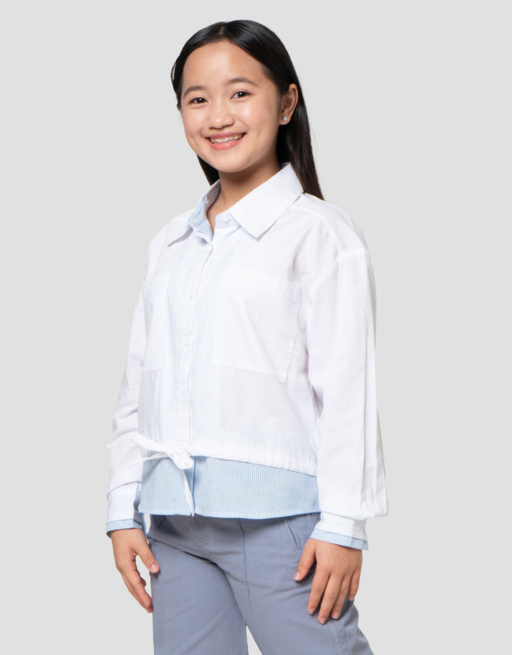 Nevada Fake 2Pcs Kombi Salur Kecil Kemeja Anak Perempuan