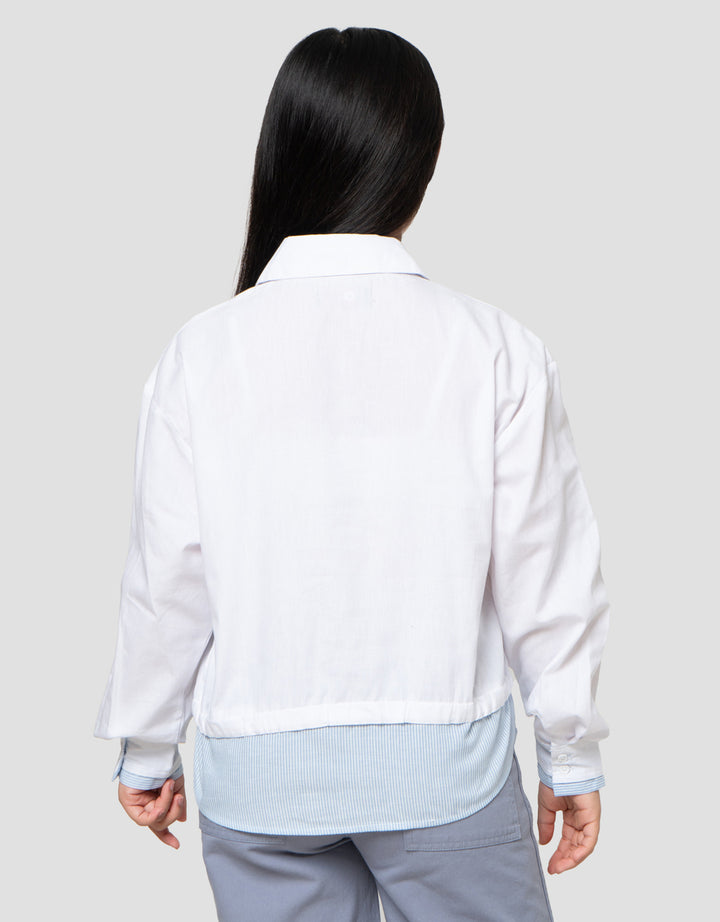 Nevada Fake 2Pcs Kombi Salur Kecil Kemeja Anak Perempuan