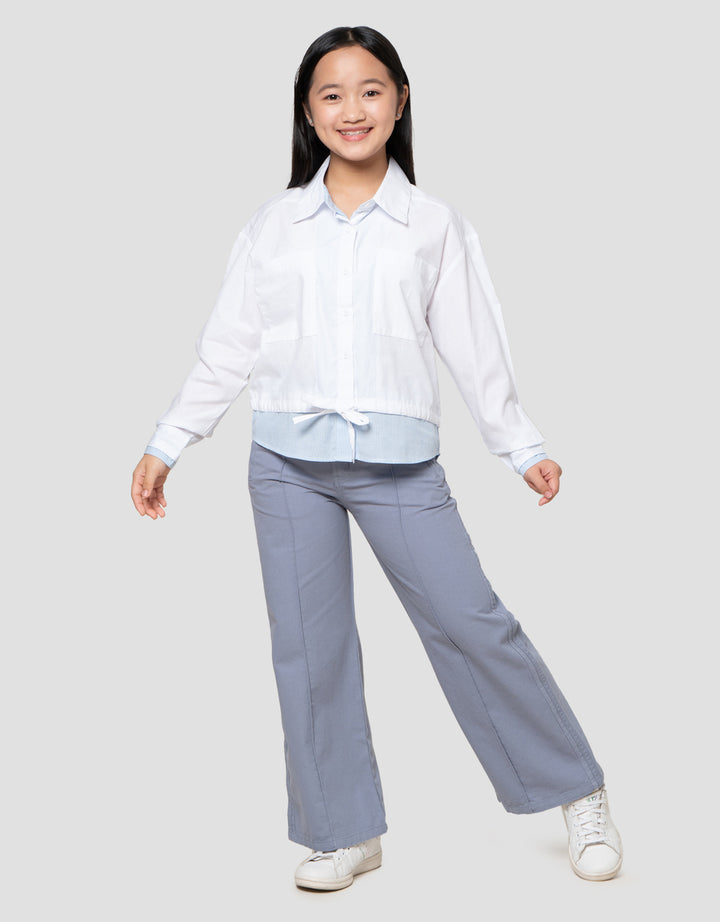 Nevada Fake 2Pcs Kombi Salur Kecil Kemeja Anak Perempuan