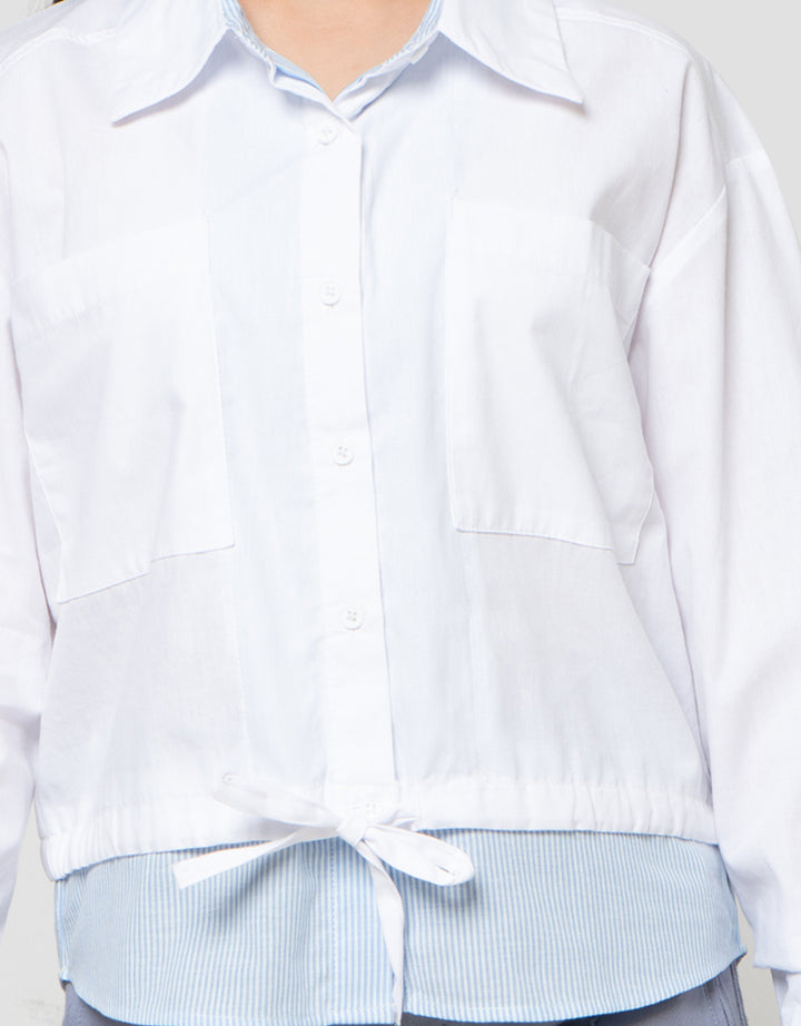 Nevada Fake 2Pcs Kombi Salur Kecil Kemeja Anak Perempuan