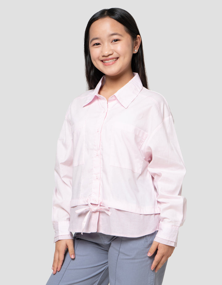 Nevada Fake 2Pcs Kombi Salur Kecil Kemeja Anak Perempuan