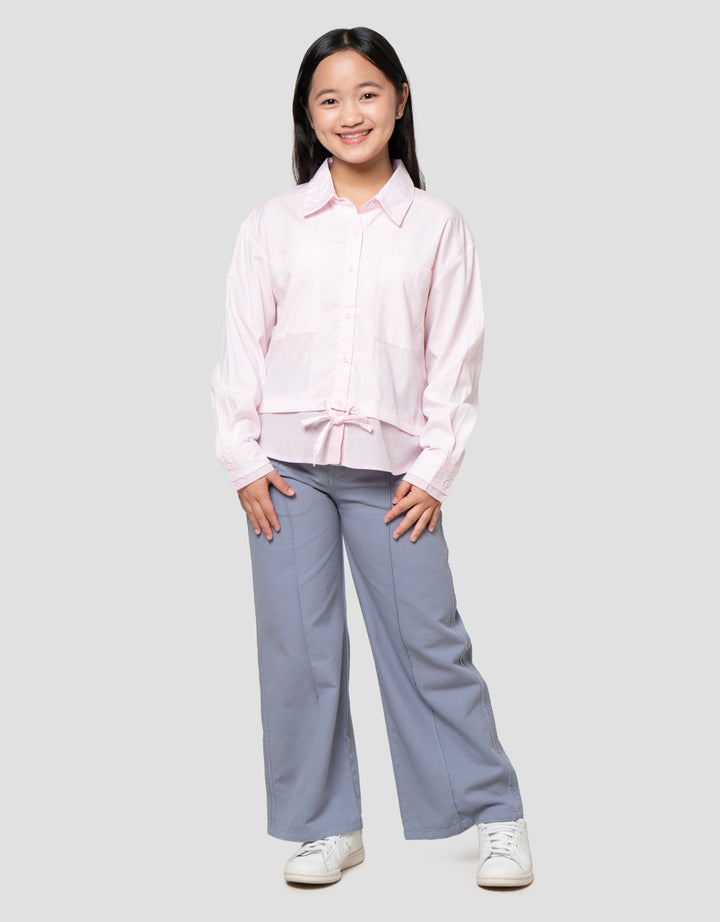 Nevada Fake 2Pcs Kombi Salur Kecil Kemeja Anak Perempuan