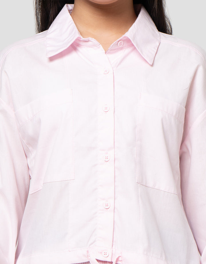 Nevada Fake 2Pcs Kombi Salur Kecil Kemeja Anak Perempuan