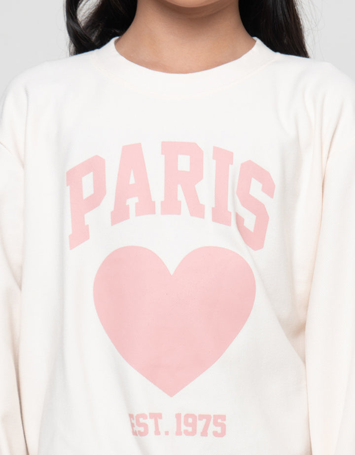 Nevada Tekstur Stopper Sablon Paris Sweater Anak Perempuan