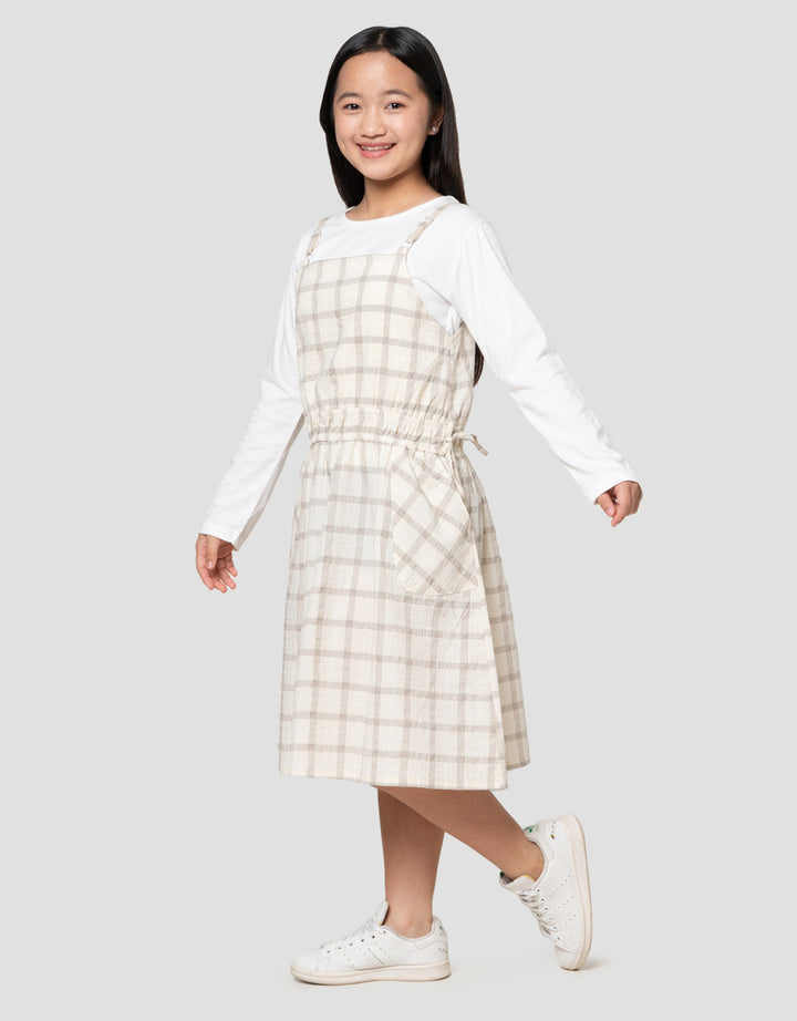 Nevada Bamus Woven Overall Crinkle Kotak Maxi Dress Anak Perempuan