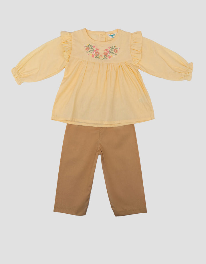 Little M Poplin Embro Dada Setelan Baju Muslim Bayi