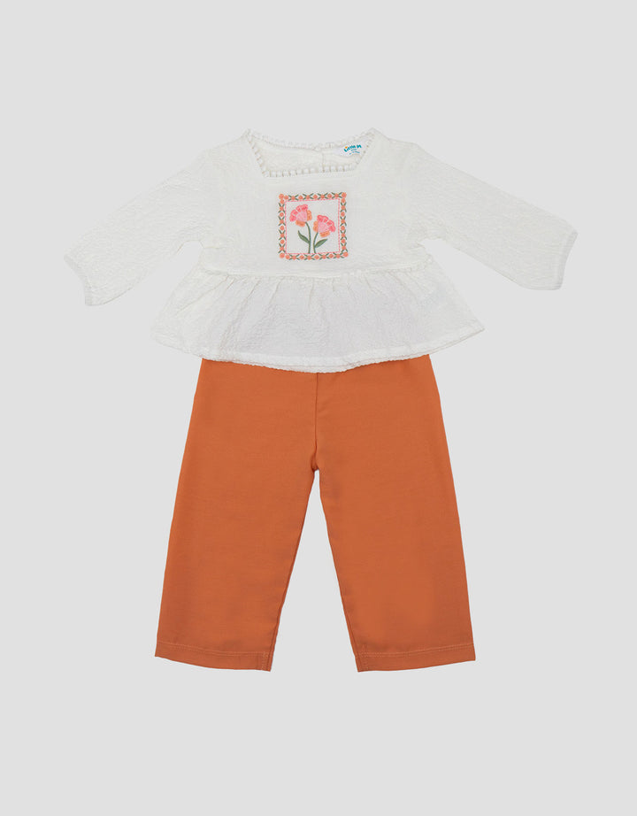 Little M Textured Bordir Flower Setelan Baju Muslim Bayi