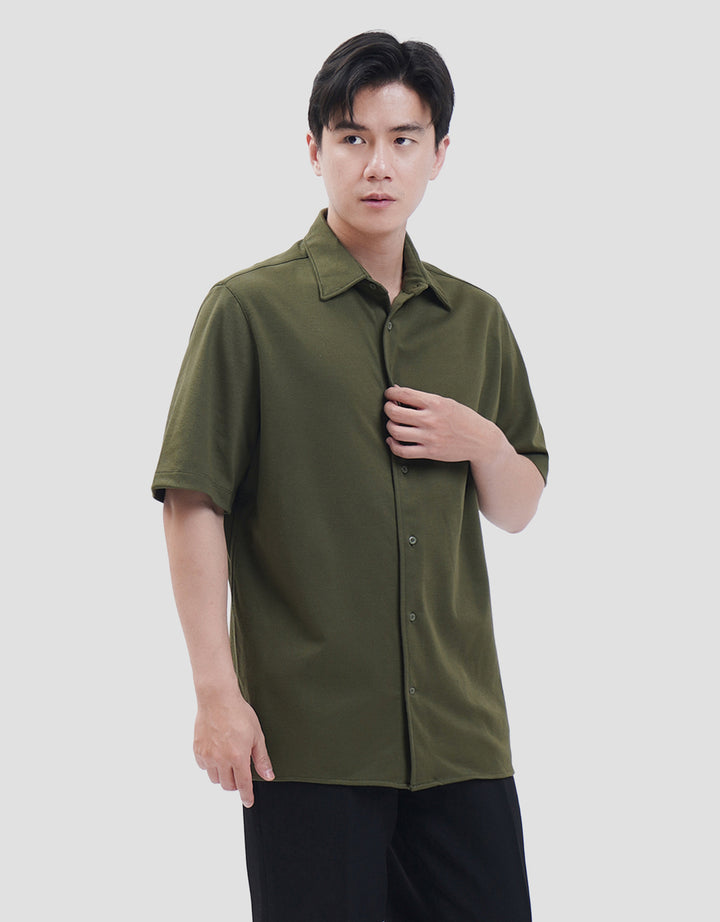 Suko Solid Full Button Lengan Pendek Kaos Polo Pria