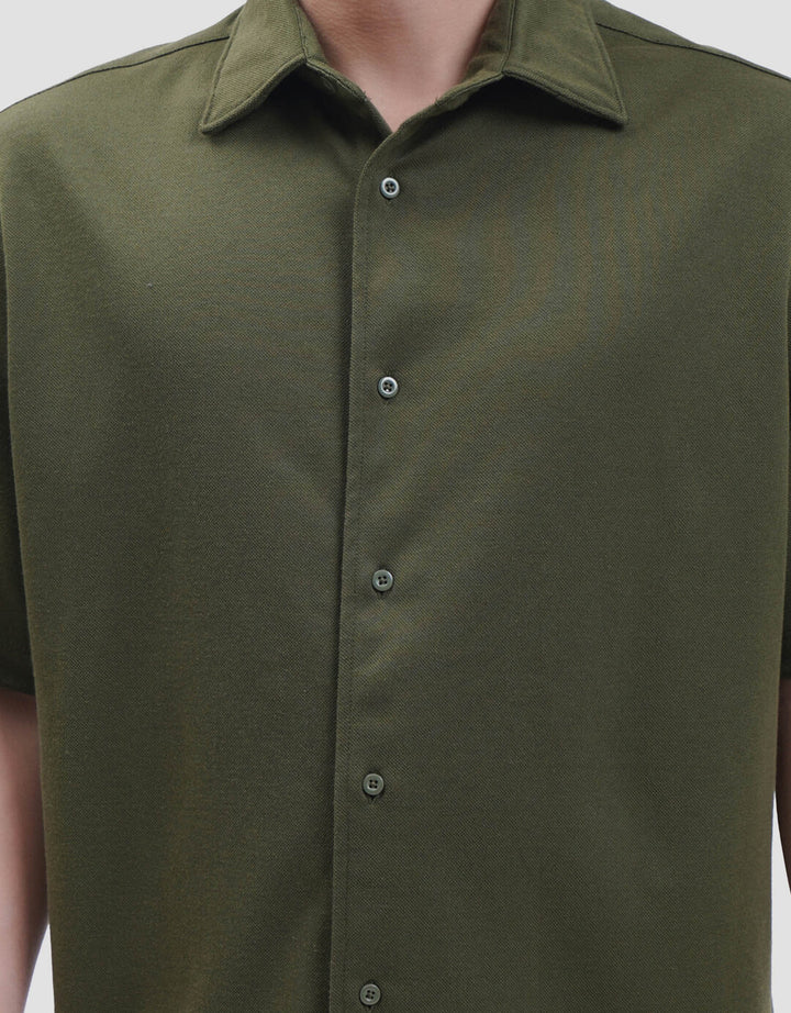 Suko Solid Full Button Lengan Pendek Kaos Polo Pria