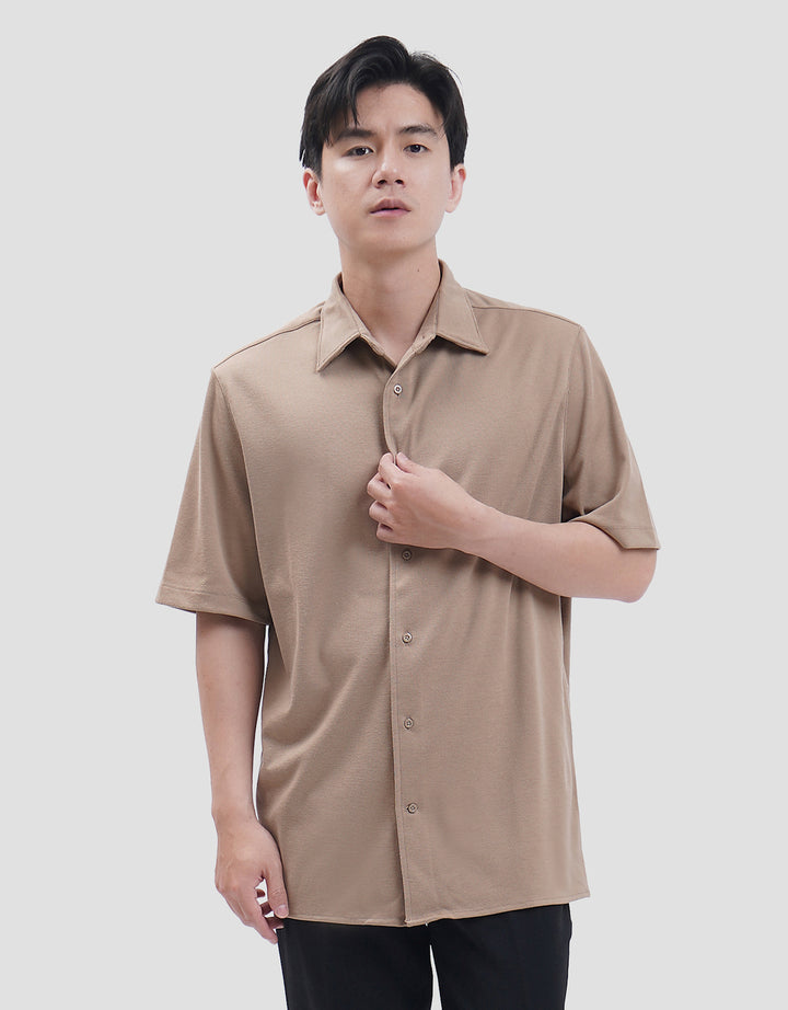 Suko Solid Full Button Lengan Pendek Kaos Polo Pria